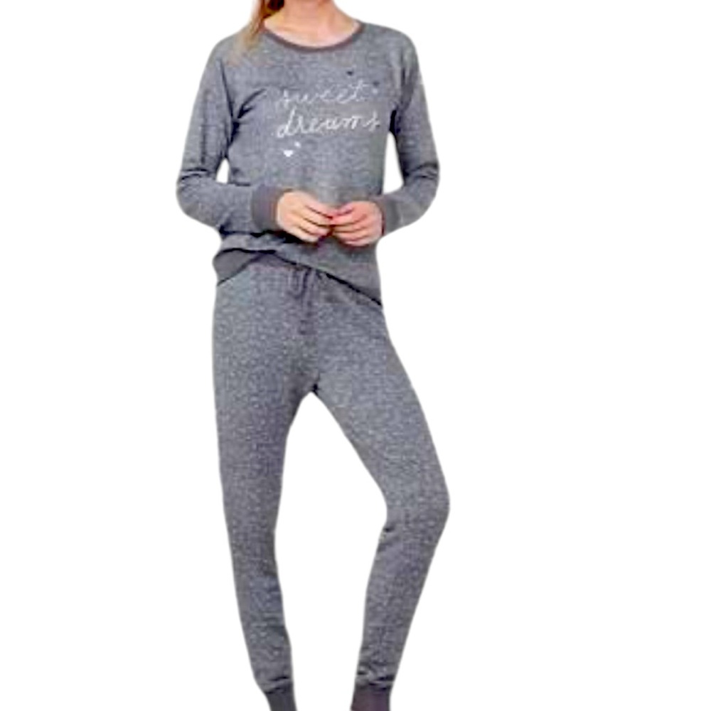 LC Lauren Conrad Fleece Lined Pajama Set Gray Polka Dot Sweet Dreams Sz 1X